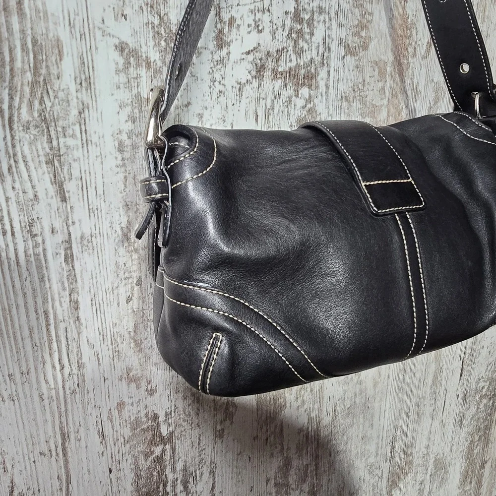 Vtg Y2k COACH #3653 Soho Flap Buckle Double Pocket W Black Leather Shoulder Bag - Picture 13 of 16